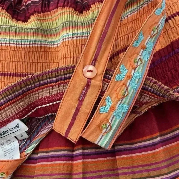 Coldwater Creek Sz 6 Stripe Cotton Embroidered Smocked Cottagecore Hippie Dress‎ - Picture 16 of 16